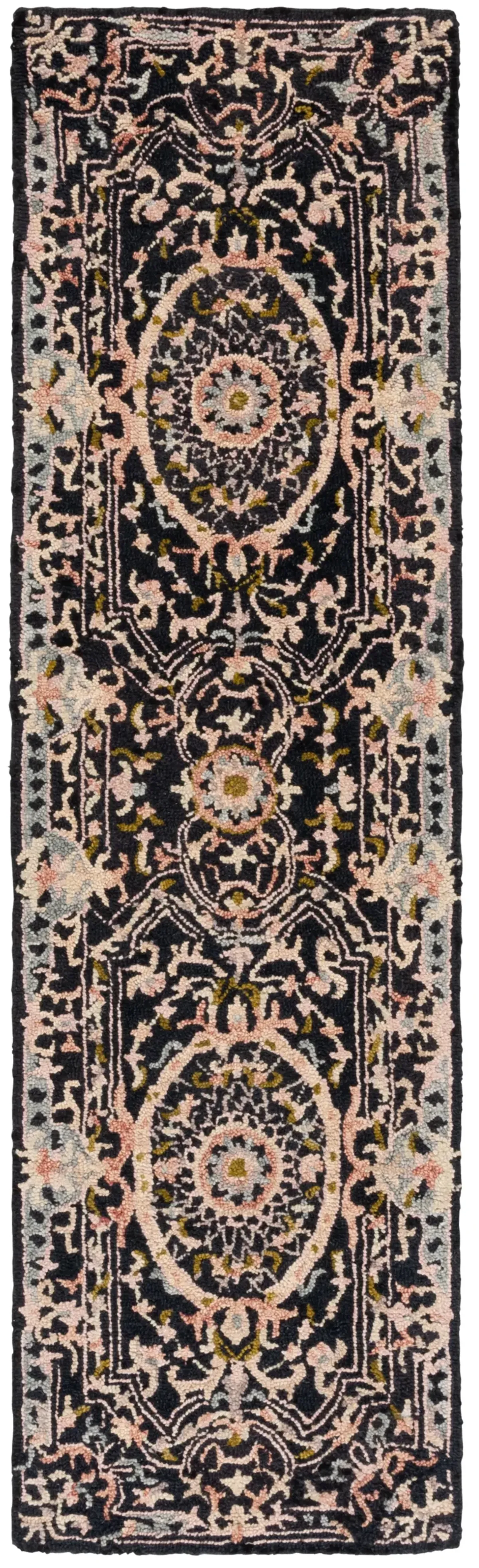 AUBUSSON 201 BLACK  2'-3' x 8' Runner Rug