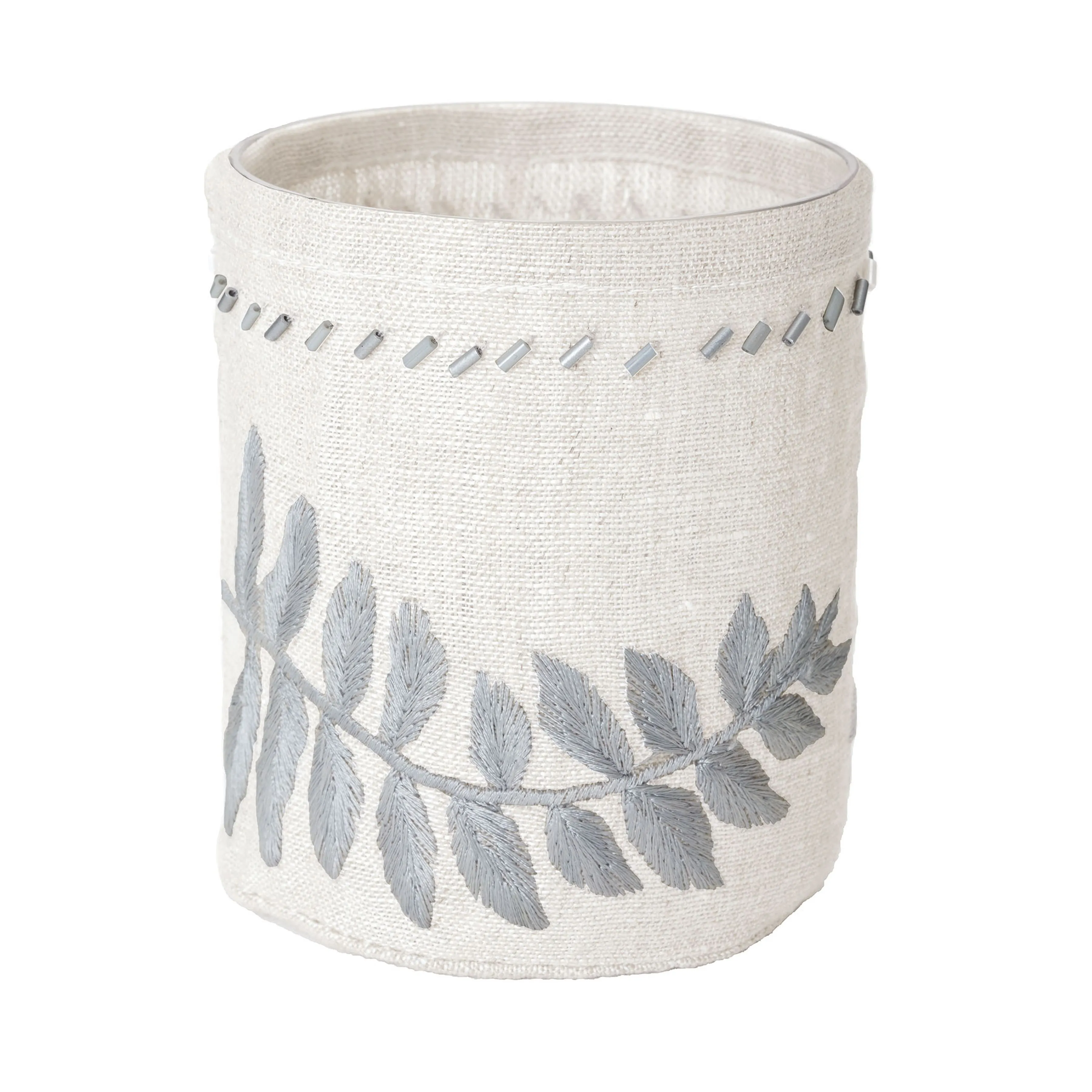 Linen Silver Stitched Fern Votive-s