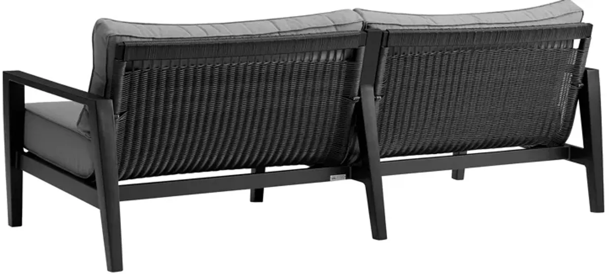 Grand 4 Piece Black Aluminum Outdoor Seating Set with Dark Gray Cushions