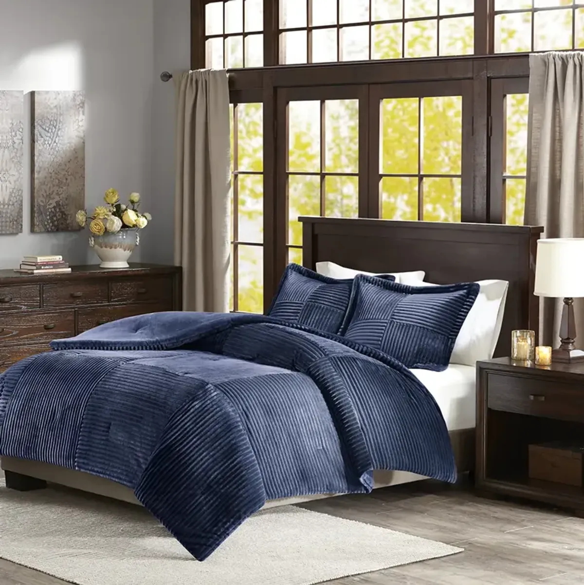 Madison Park Parker Navy Plush Down Alternative Comforter Set