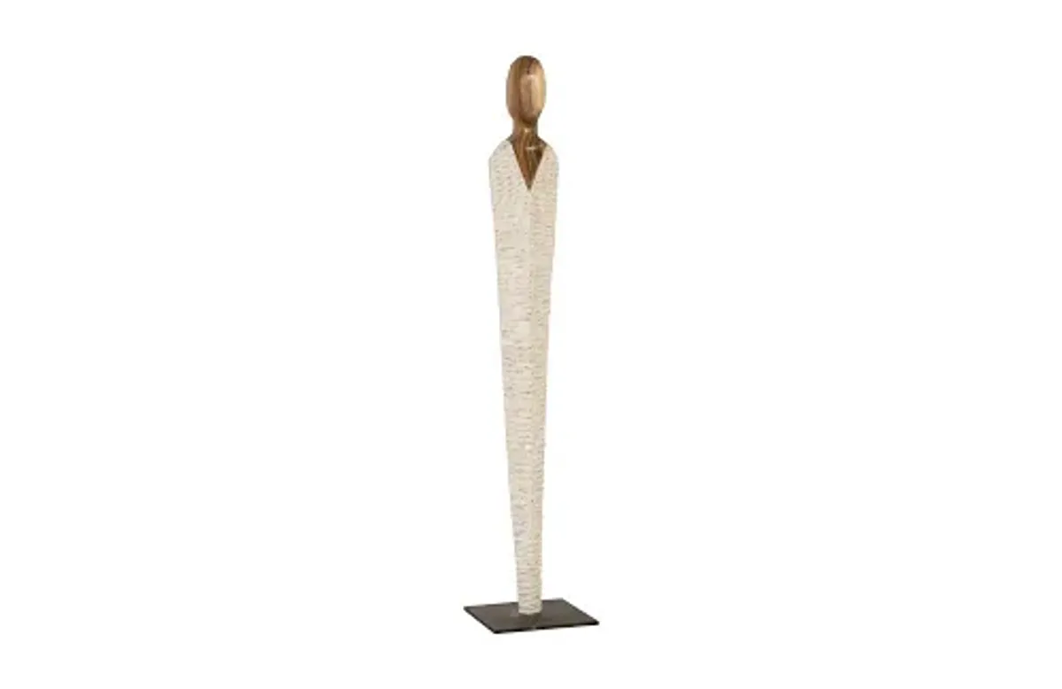 vested female sculpture, medium, chamcha, natural, white, gold