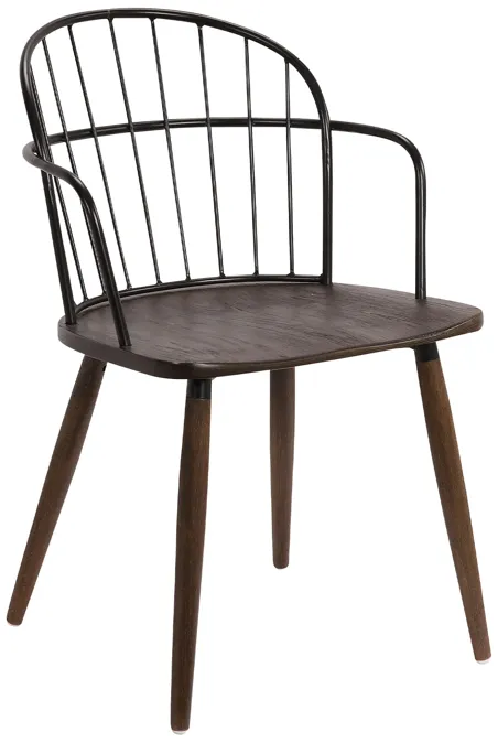 Bradley Steel Framed Side Chair in Black Powder Coated Finish and Walnut Glazed Wood