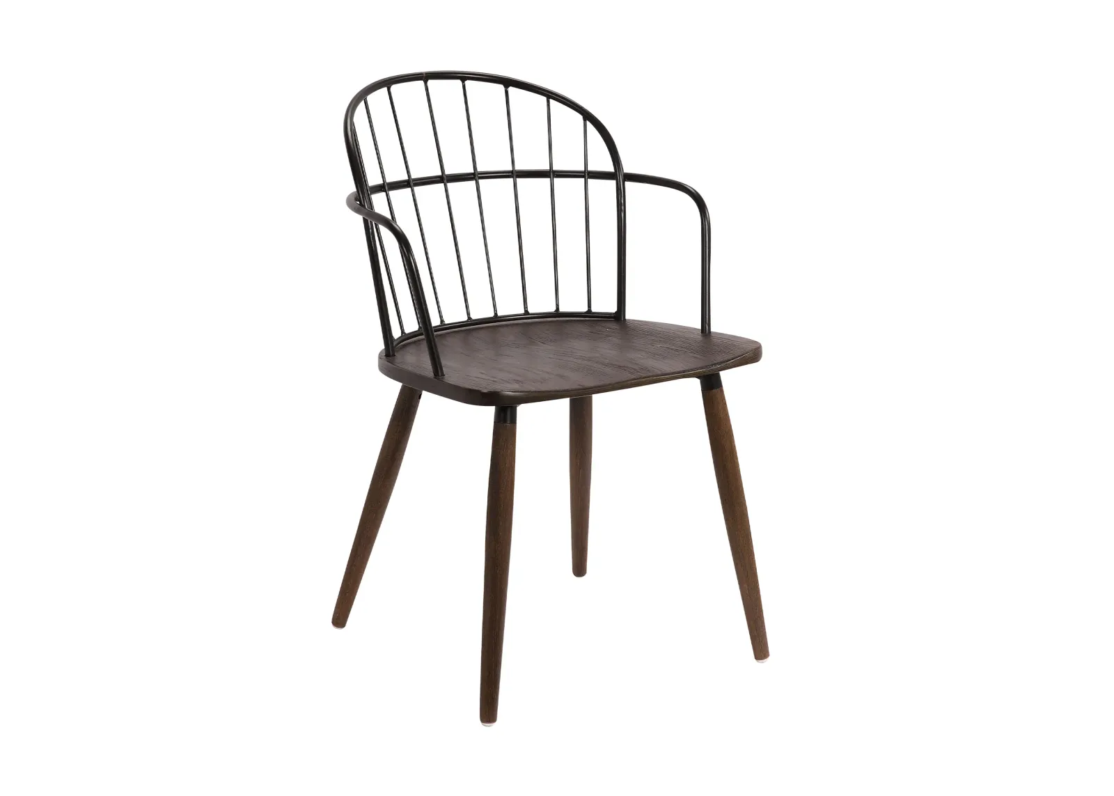 Bradley Steel Framed Side Chair in Black Powder Coated Finish and Walnut Glazed Wood