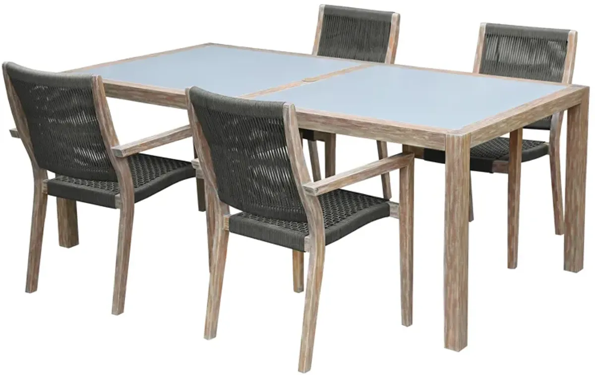 Sienna and Madsen 5 Piece Outdoor Eucalyptus Dining Set with Grey Teak Finish