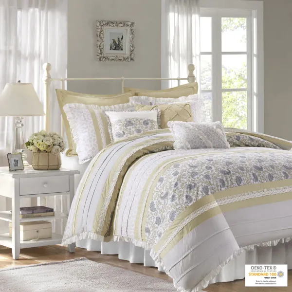 Madison Park Dawn Yellow 9 Piece Cotton Percale Comforter Set