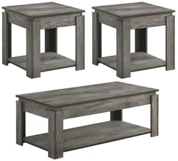 Donal 3-piece Occasional Set with Open Shelves Weathered Grey