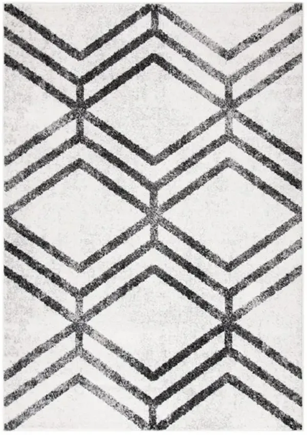 ADIRONDACK Contemporary Ivory / Charcoal 2'-6" X 12' Powerloomed Rug