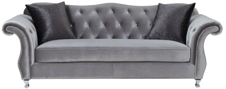 Frostine Button Tufted Sofa Silver