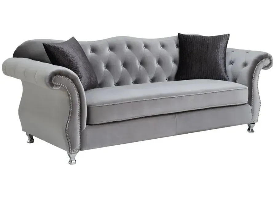 Frostine Button Tufted Sofa Silver