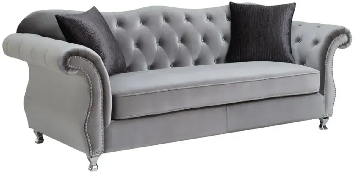 Frostine Button Tufted Sofa Silver