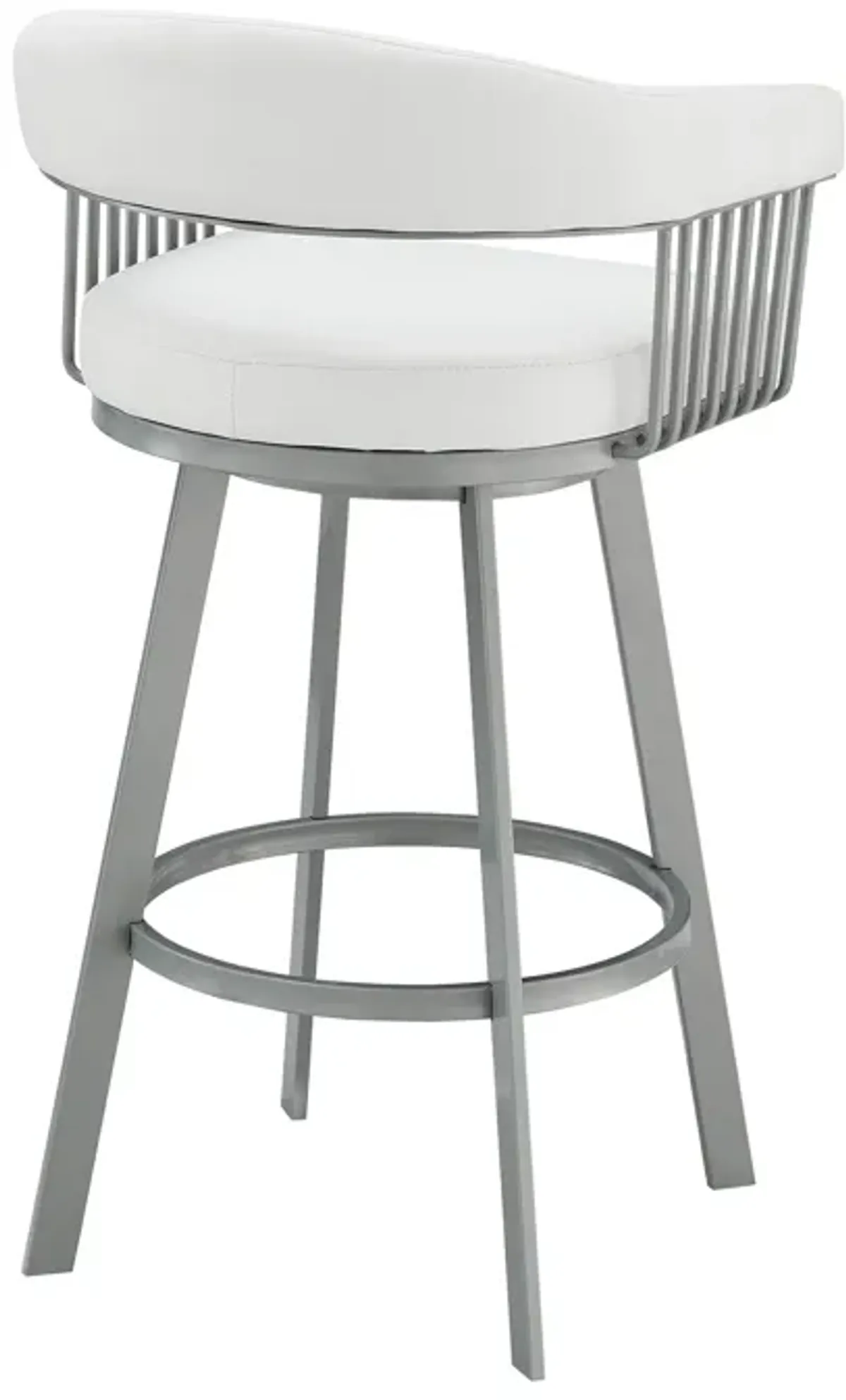 Chelsea 26" Counter Height Swivel Bar Stool in Silver Finish and White Faux Leather