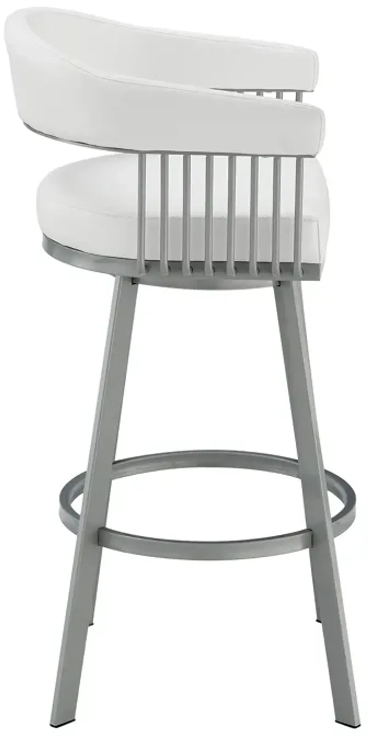 Chelsea 26" Counter Height Swivel Bar Stool in Silver Finish and White Faux Leather