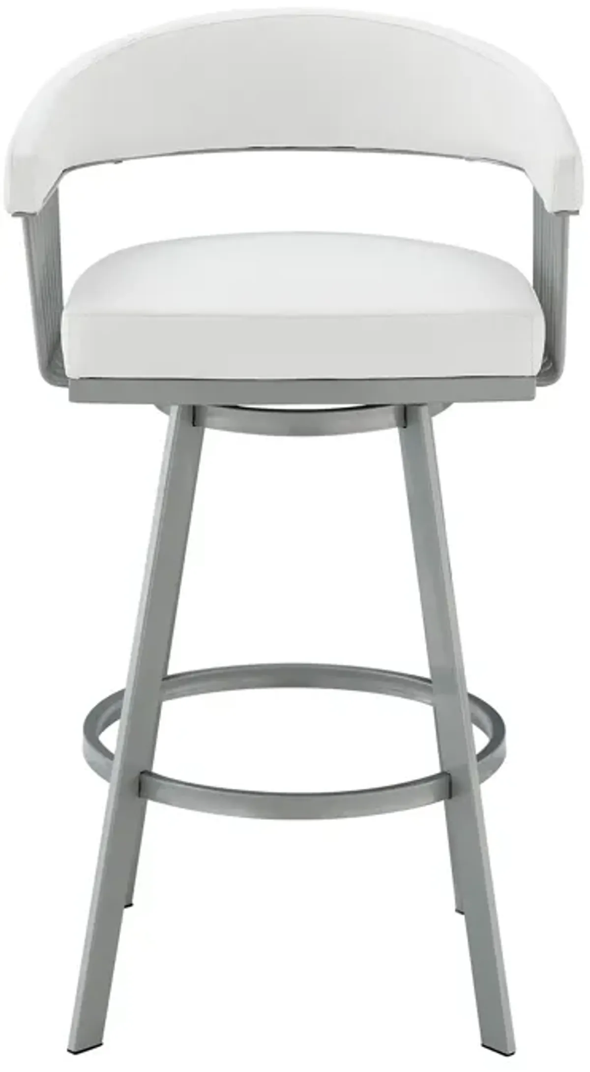 Chelsea 26" Counter Height Swivel Bar Stool in Silver Finish and White Faux Leather