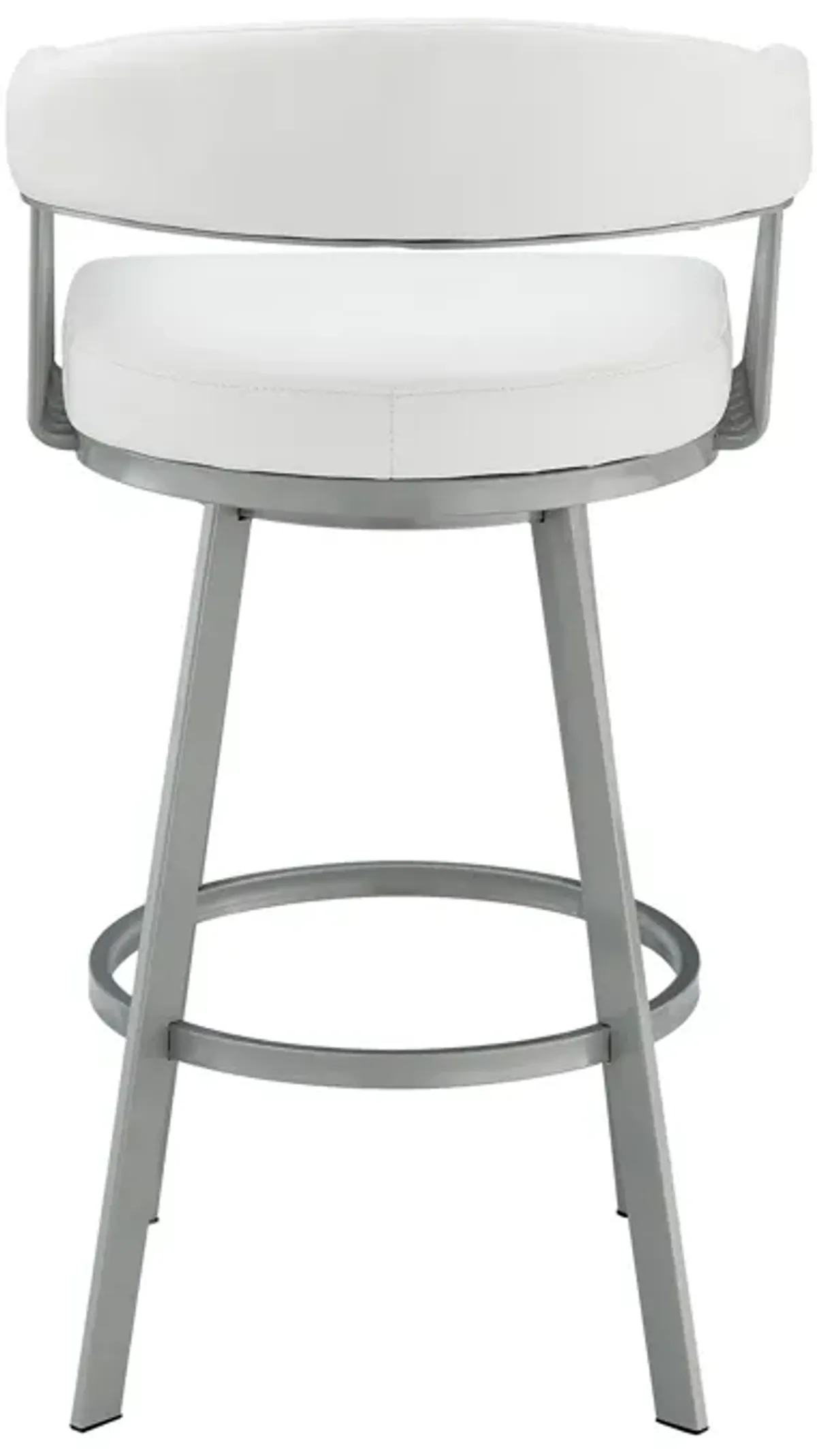 Chelsea 26" Counter Height Swivel Bar Stool in Silver Finish and White Faux Leather