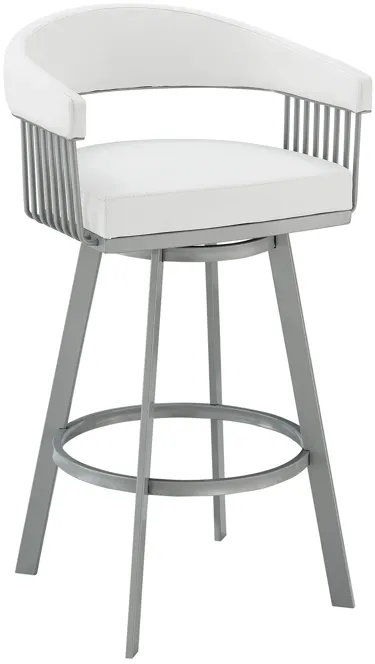 Chelsea 26" Counter Height Swivel Bar Stool in Silver Finish and White Faux Leather