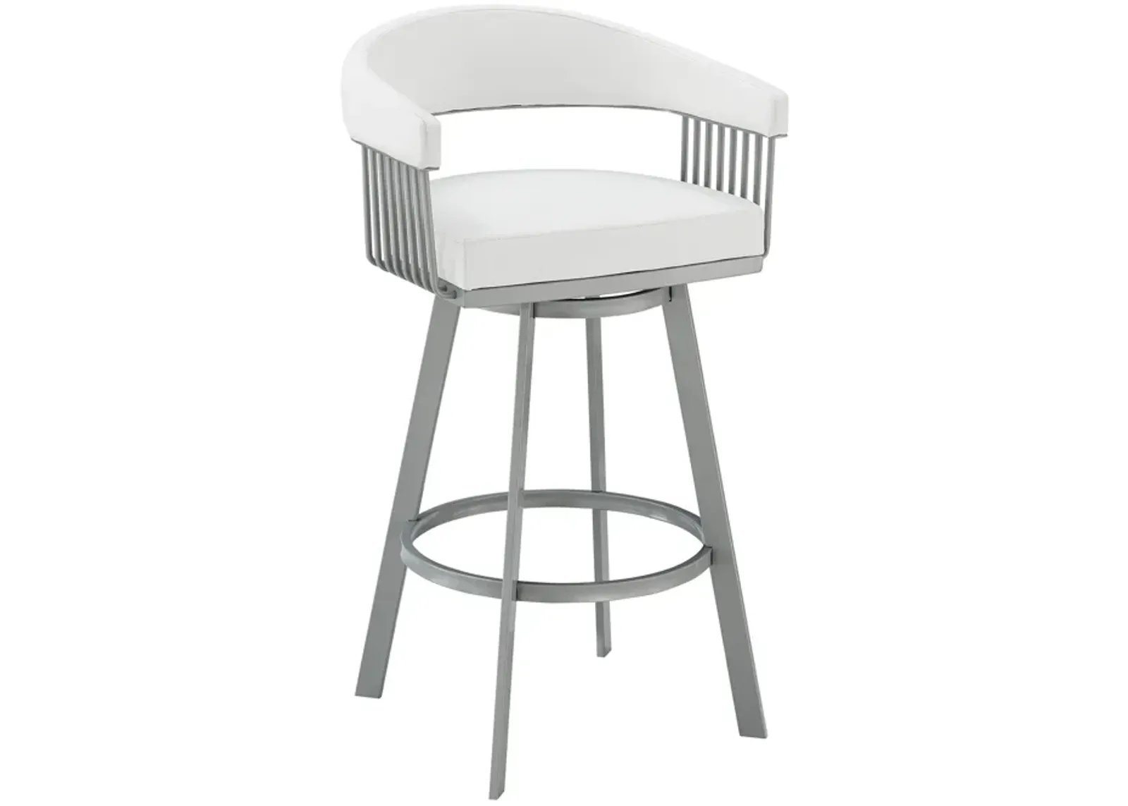 Chelsea 26" Counter Height Swivel Bar Stool in Silver Finish and White Faux Leather