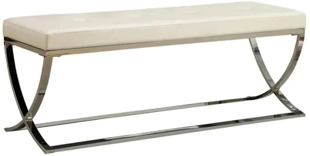 Walton Bench with Metal Base White and Chrome