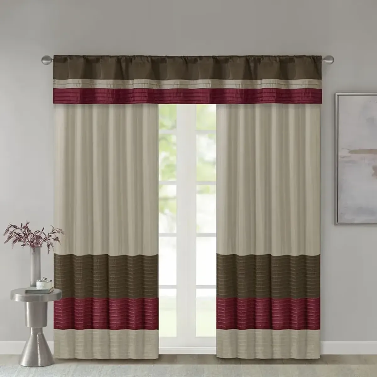 Madison Park Amherst Red Polyoni Pintuck Window Valance