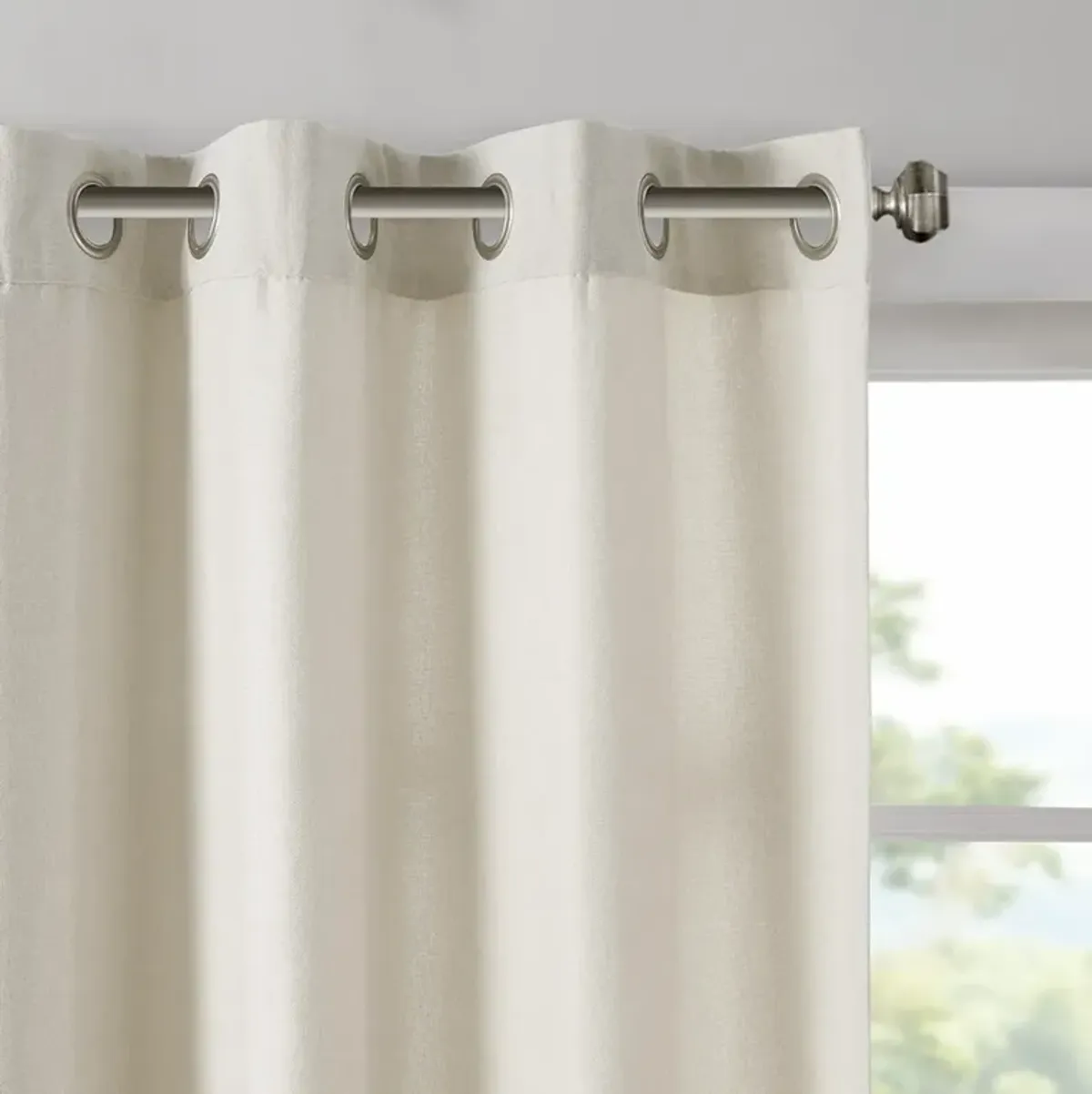 Madison Park Englewood Natural Solid Piece Dyed Grommet Top Curtain Panel