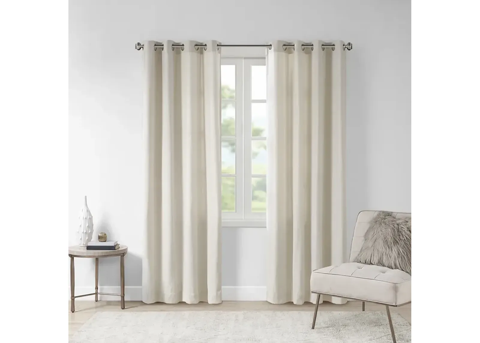 Madison Park Englewood Natural Solid Piece Dyed Grommet Top Curtain Panel