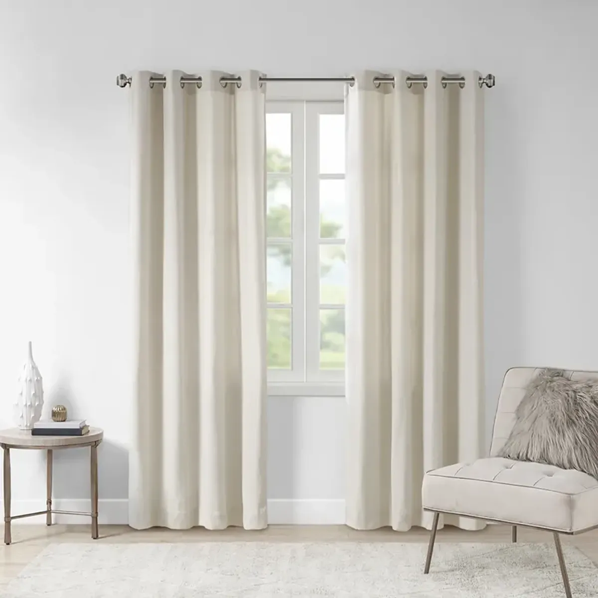 Madison Park Englewood Natural Solid Piece Dyed Grommet Top Curtain Panel