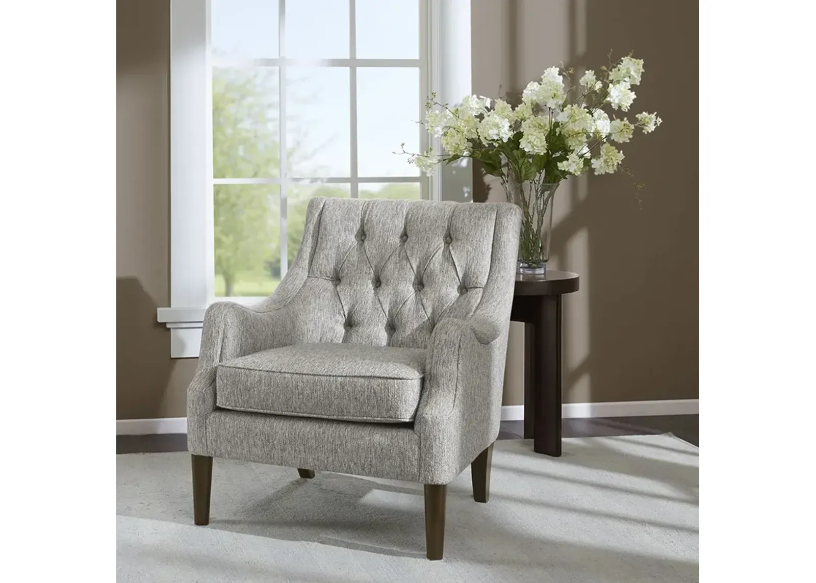 Madison Park Qwen Grey Button Tufted Accent Chair