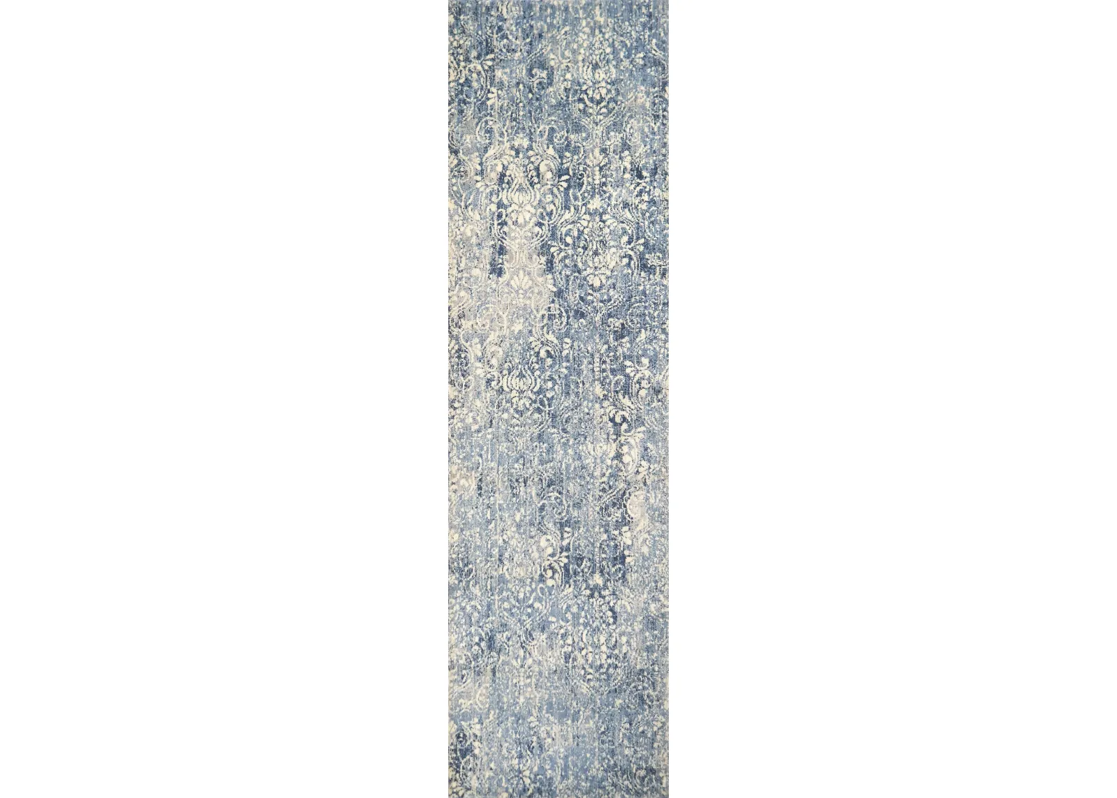 Gossamer Medium Blue Damask 100% New Zealand Wool 2'6" x 10' Runner Rug