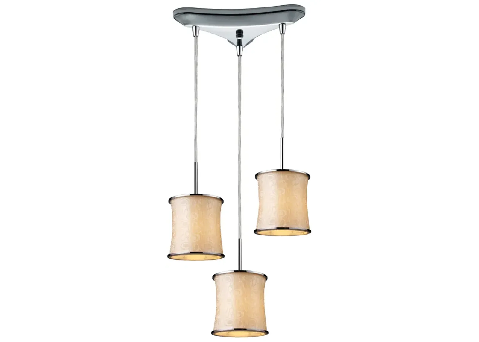 Fabrique 3-Light Drum Pendants in Polished Chrome with Retro Beige Shades