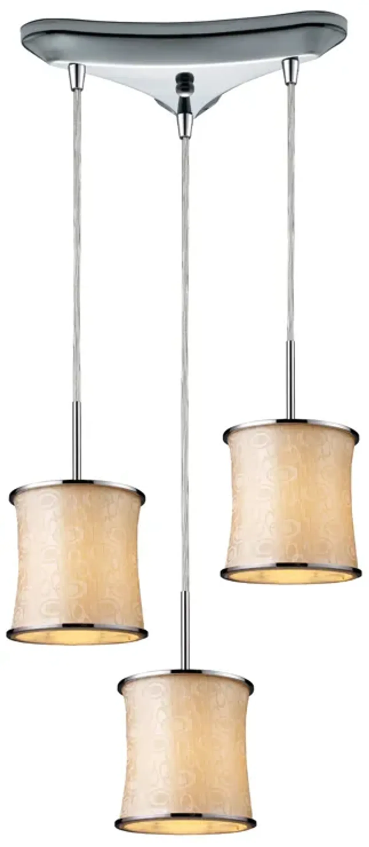 Fabrique 3-Light Drum Pendants in Polished Chrome with Retro Beige Shades