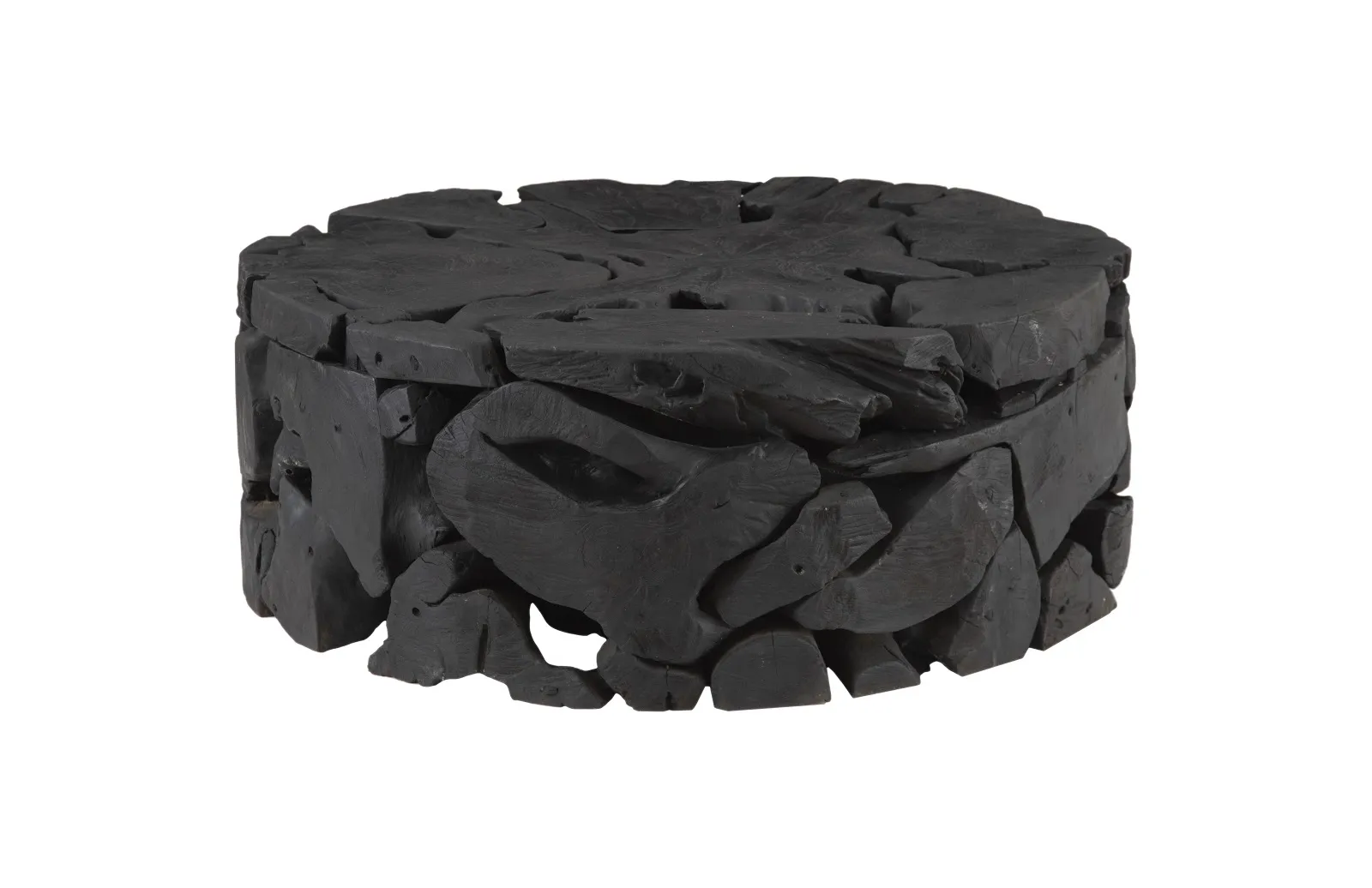 Teak Chunk Round Coffee Table, Black