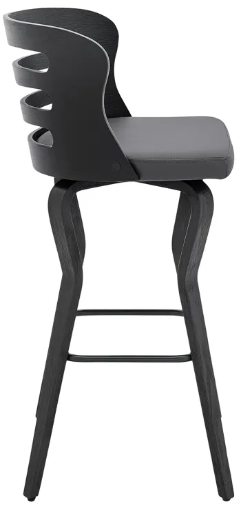 Verne 30" Swivel Gray Faux Leather and Black Wood Bar Stool