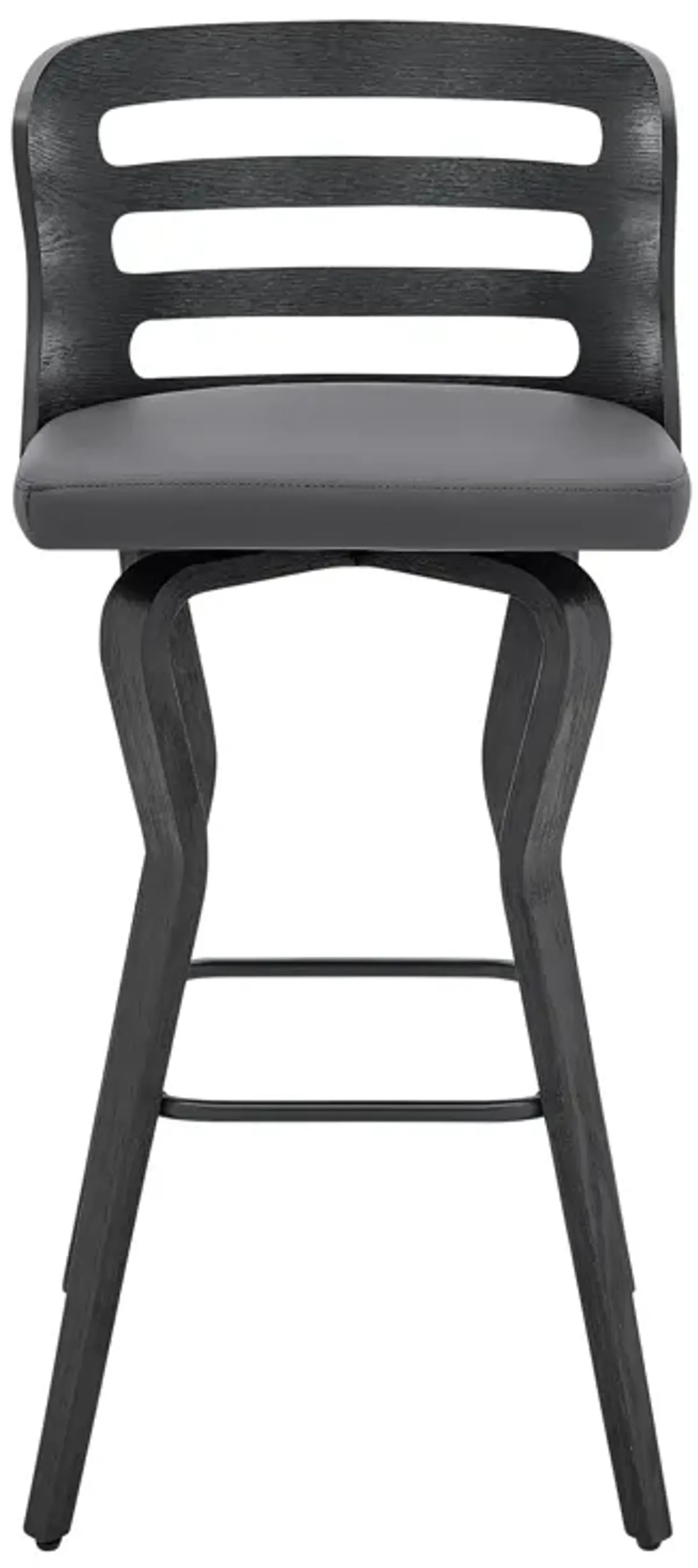 Verne 30" Swivel Gray Faux Leather and Black Wood Bar Stool