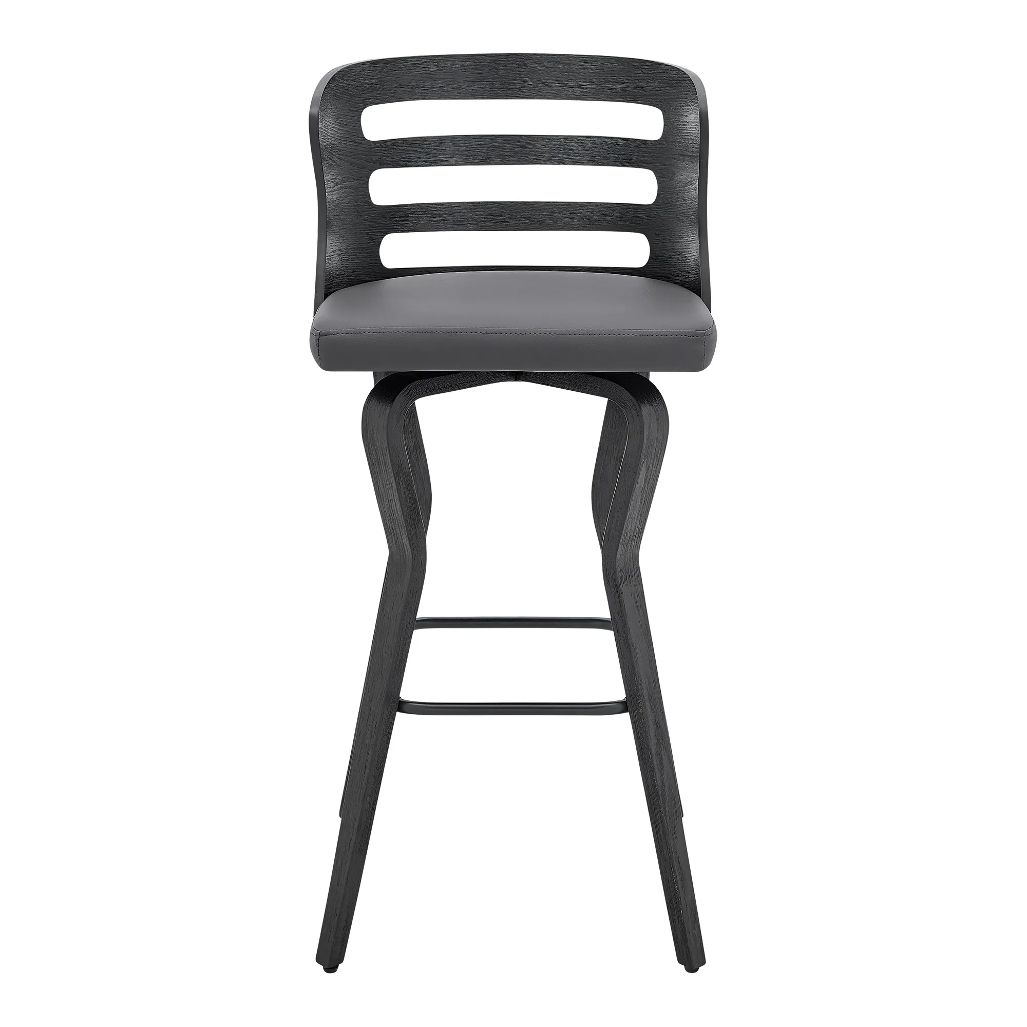 Verne 30" Swivel Gray Faux Leather and Black Wood Bar Stool