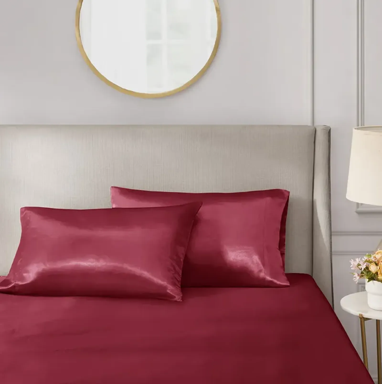 Madison Park Essentials Satin Red Luxury 2 PC Pillowcases