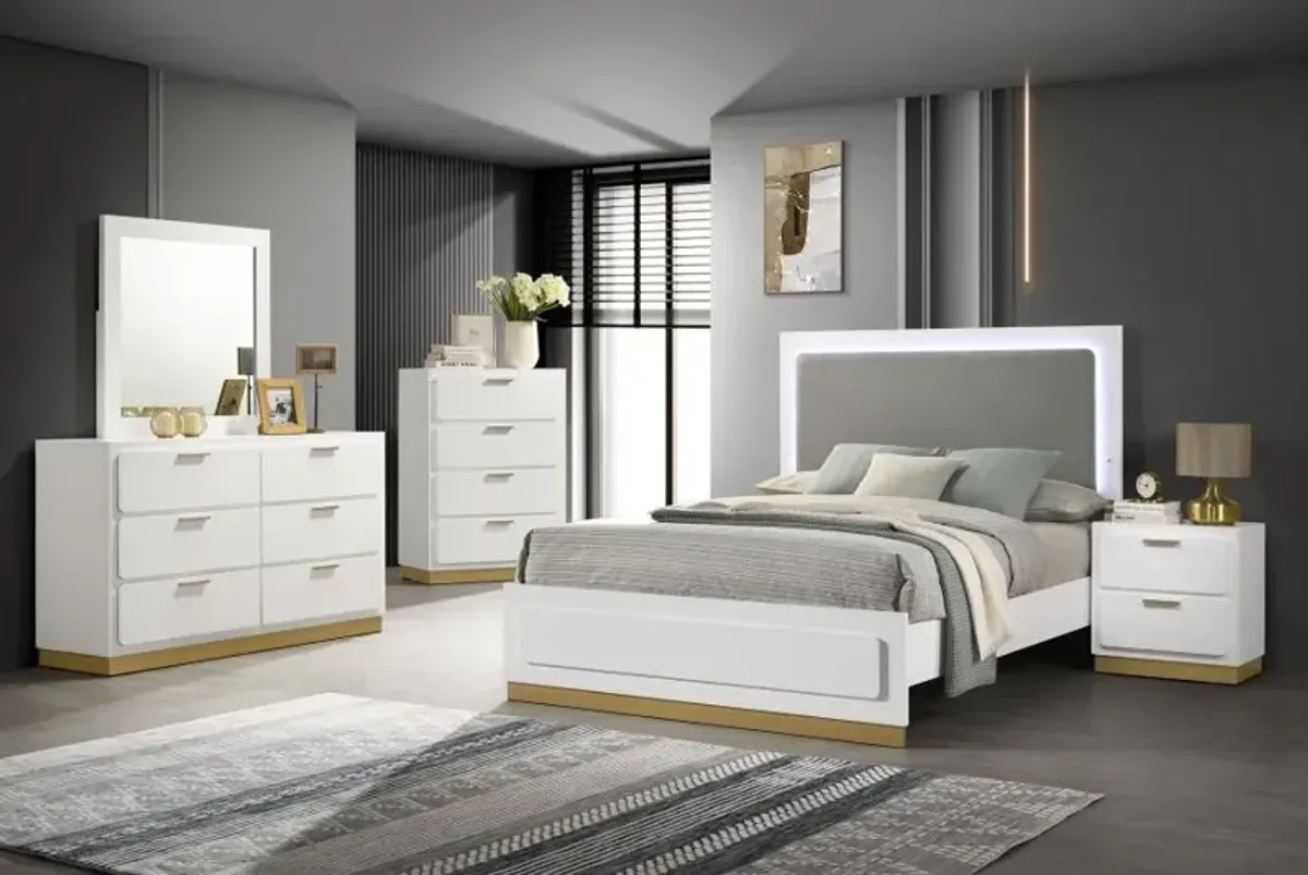 Caraway 5-piece Queen Bedroom Set with LED Headboard White and Grey