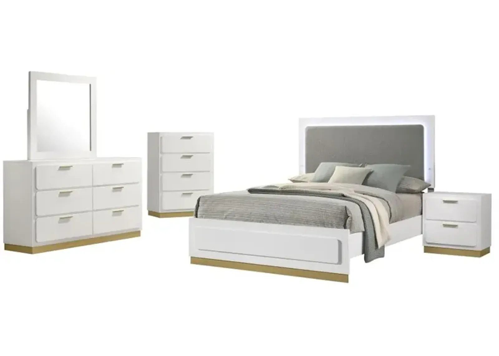 Caraway 5-piece Queen Bedroom Set with LED Headboard White and Grey