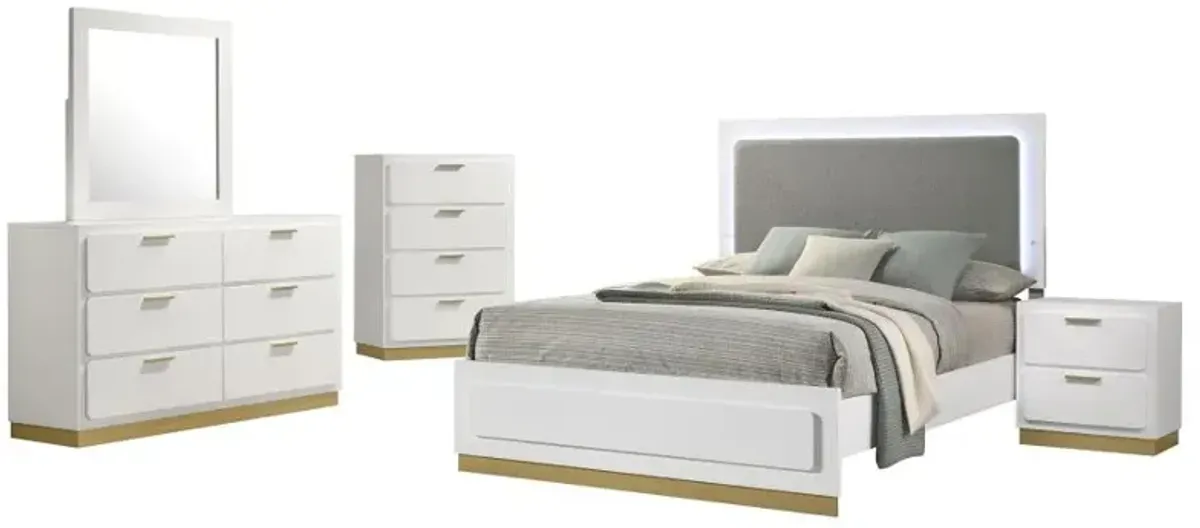 Caraway 5-piece Queen Bedroom Set with LED Headboard White and Grey