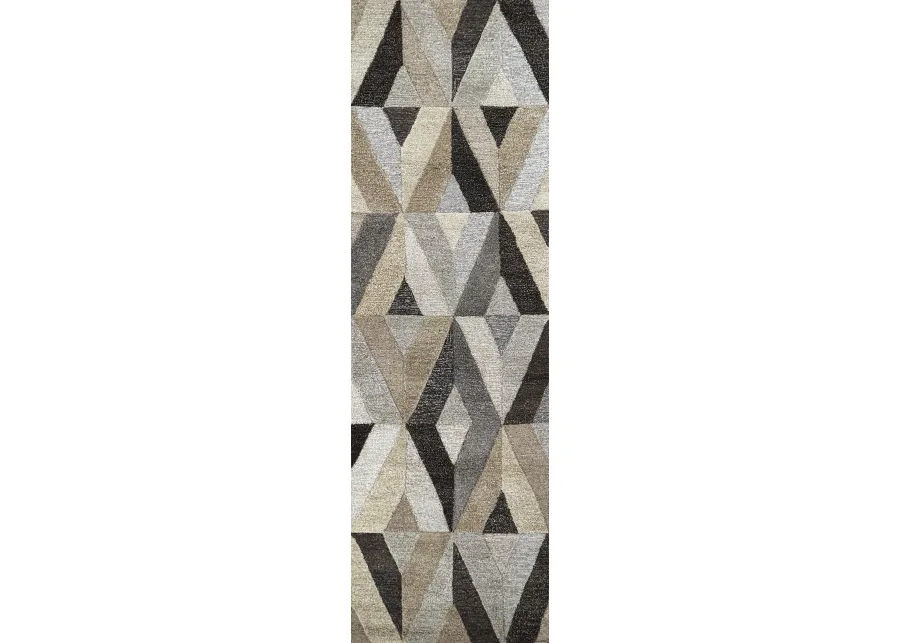 Suffolk Gray/Natural Geometric Wool 2'6" x 8' Runner Rug