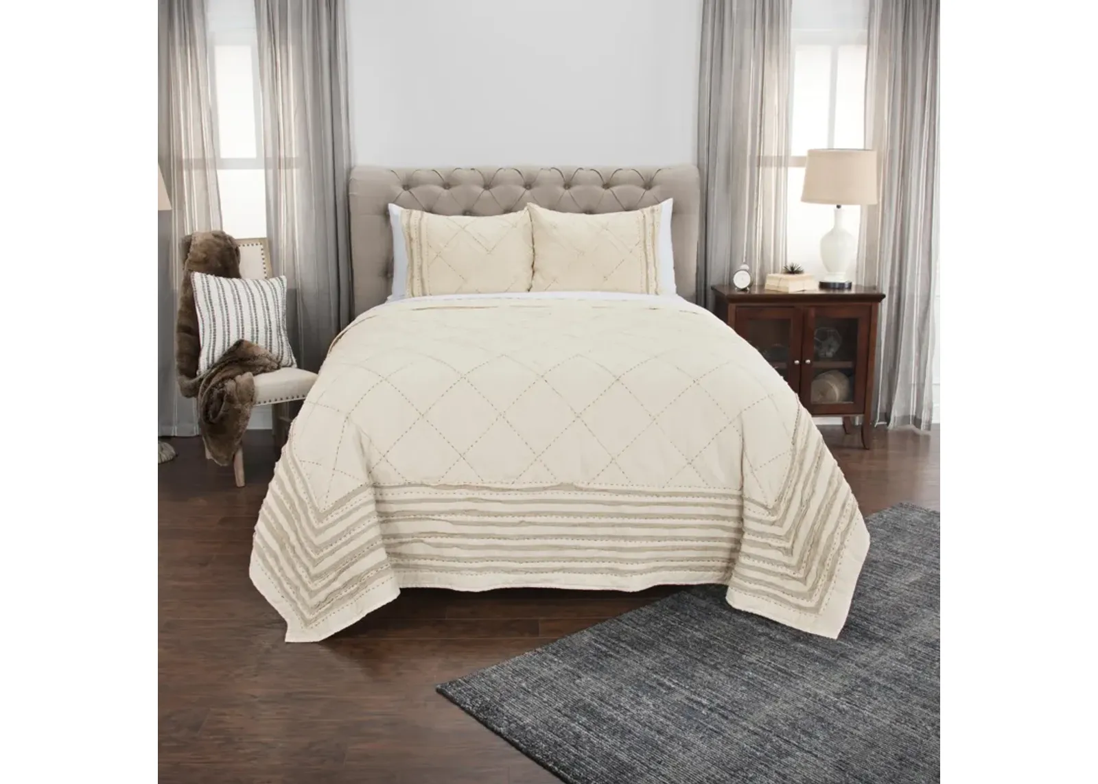 Lyric King Geometric Natural  Quilt