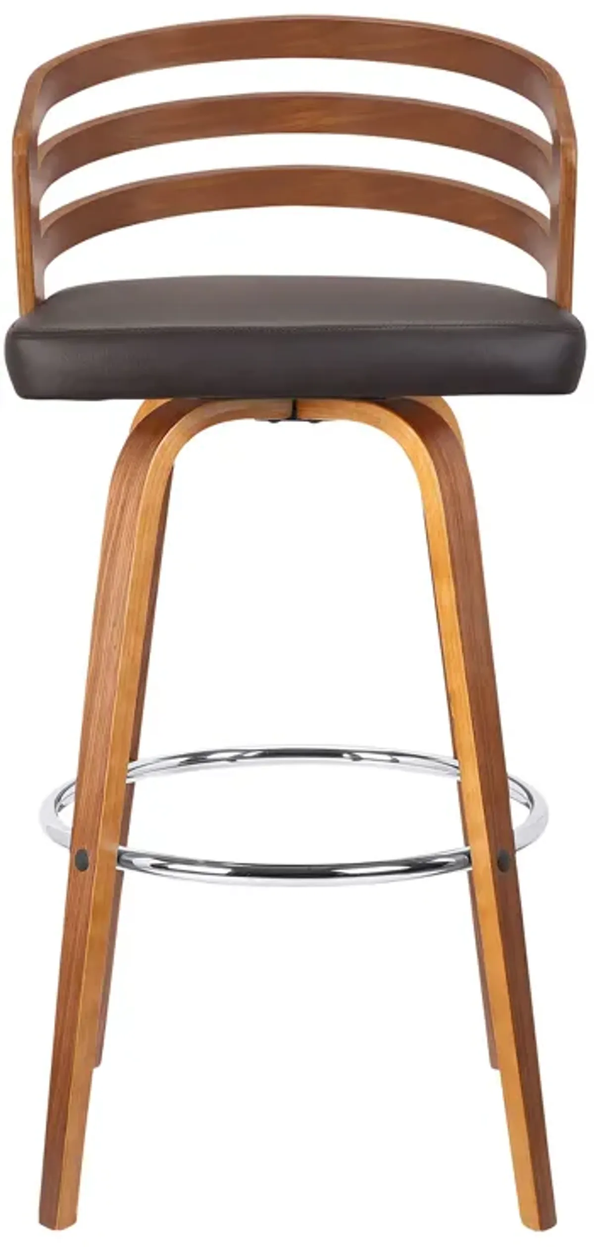 Jayden 30" Bar Height Swivel Brown Faux Leather and Walnut Wood Bar Stool