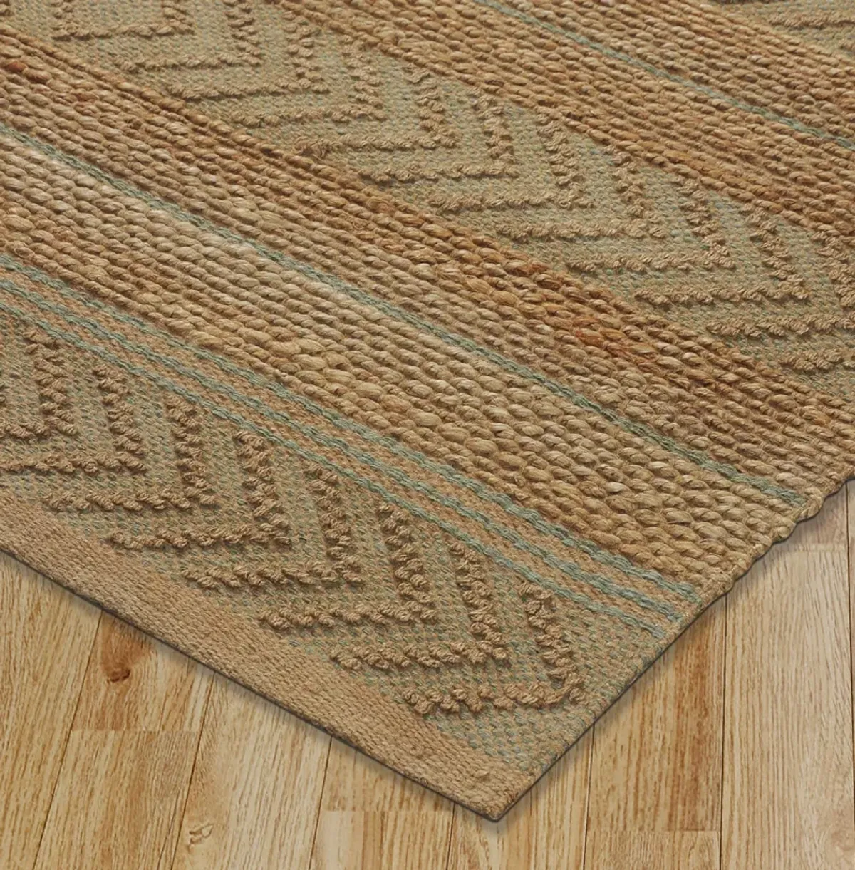 Earl Tan/ Seafoam Geometric Farmhouse Organic Jute Indoor Area Rug 5' x 7'9"