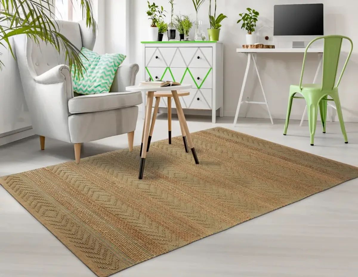 Earl Tan/ Seafoam Geometric Farmhouse Organic Jute Indoor Area Rug 5' x 7'9"