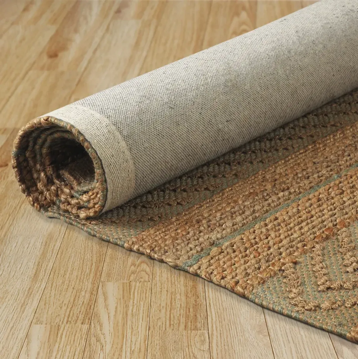 Earl Tan/ Seafoam Geometric Farmhouse Organic Jute Indoor Area Rug 5' x 7'9"