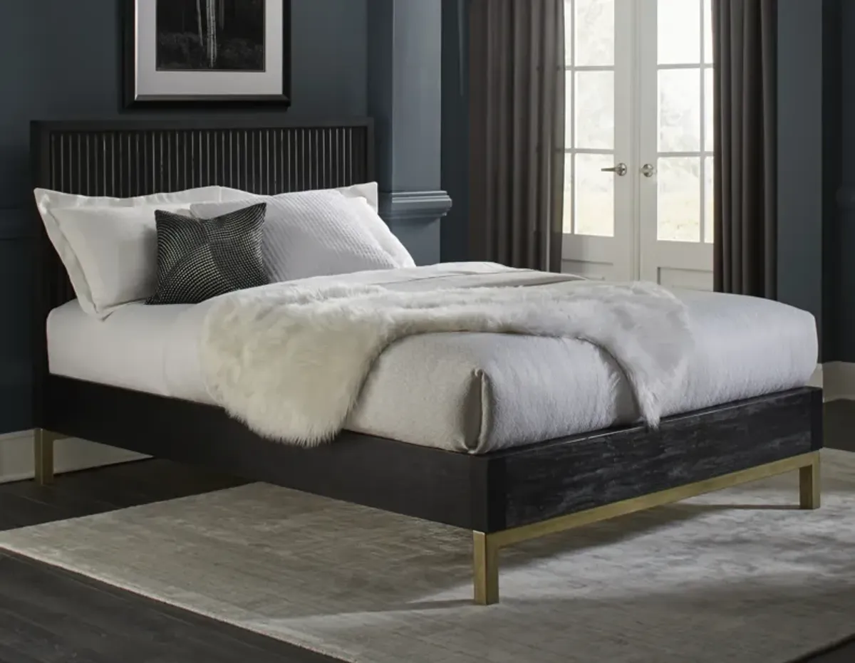 Kentfield Solid Wood California King-Size Platform Bed In Black Drifted Oak