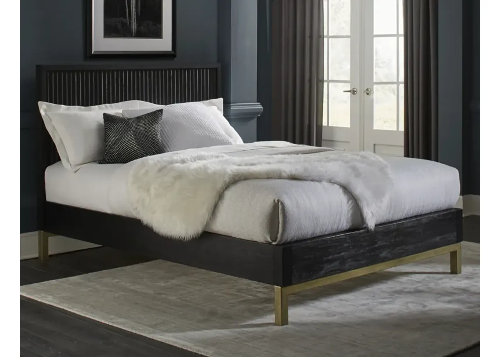 Kentfield Solid Wood California King-Size Platform Bed in Black Drifted Oak