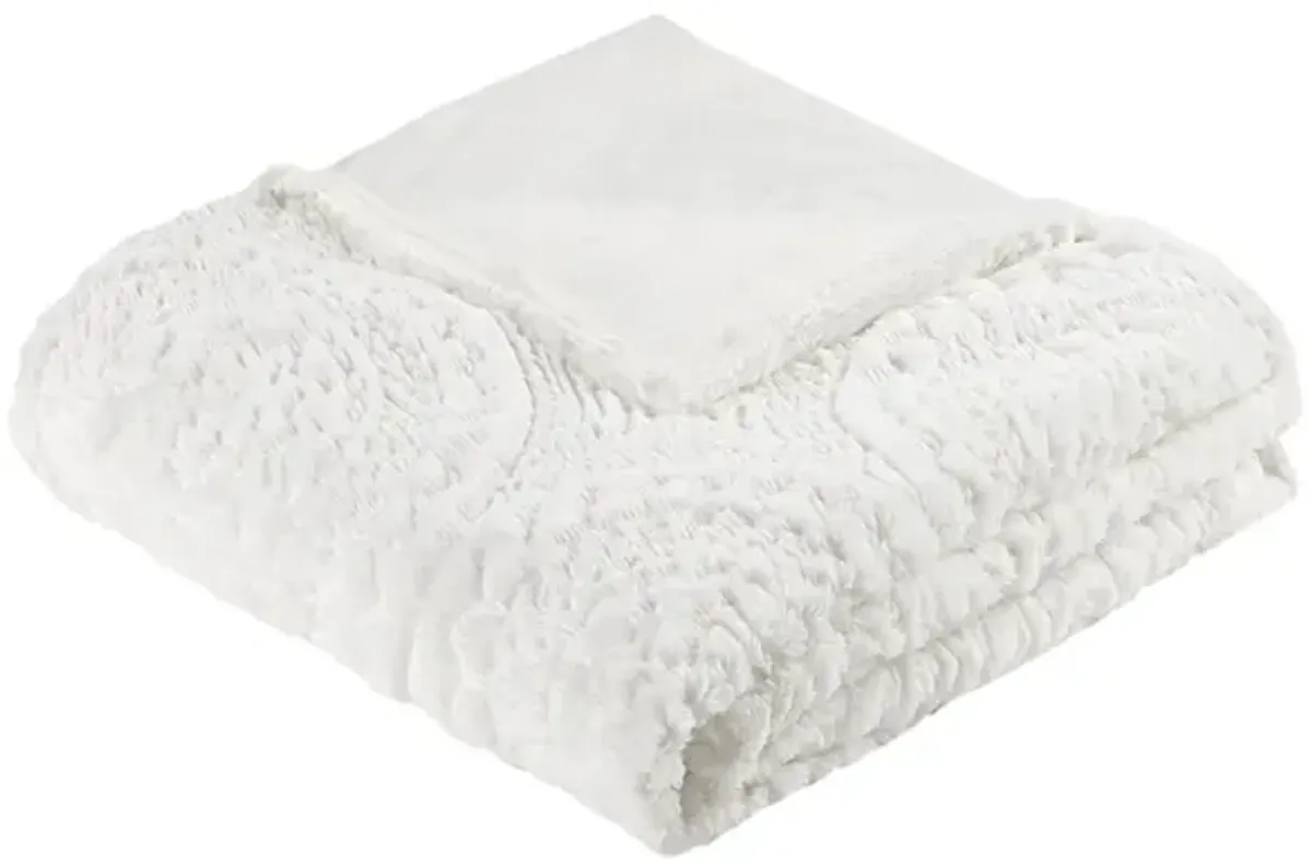 Madison Park Arya Ivory Embroidered Medallion Faux Fur Ultra Plush Duvet Cover Set