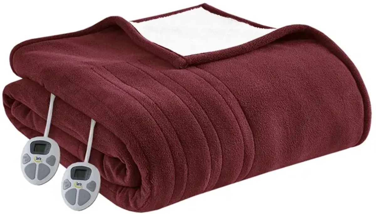 Serta Fleece to Sherpa Burgundy Heated Blanket