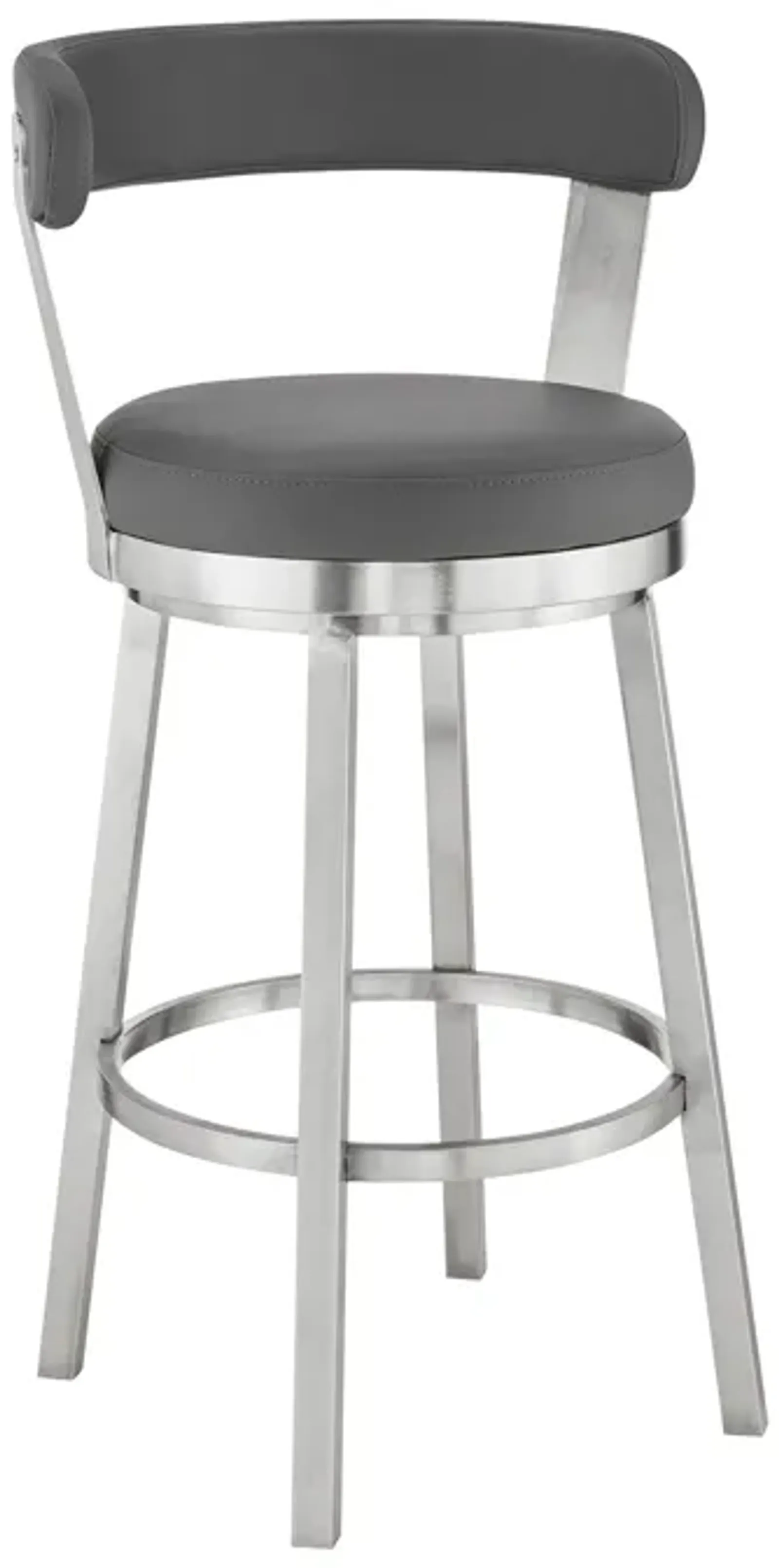 Kobe 30" Bar Height Swivel Bar Stool in Brushed Stainless Steel Finish and Gray Faux Leather