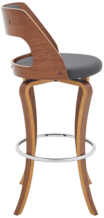 Grady 29" Swivel Gray Faux Leather and Walnut Wood Bar Stool