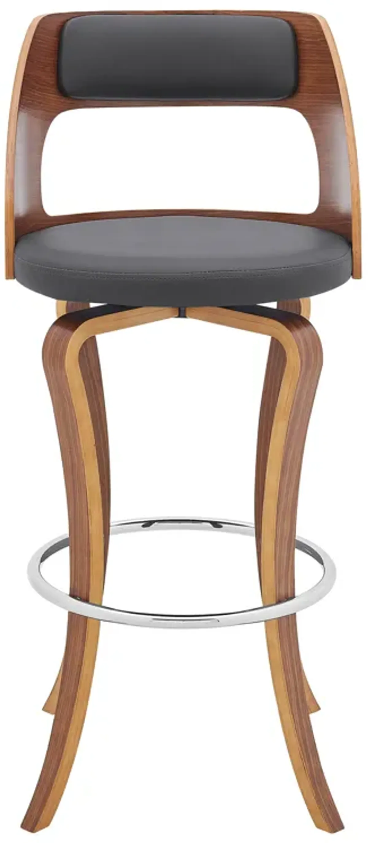 Grady 29" Swivel Gray Faux Leather and Walnut Wood Bar Stool